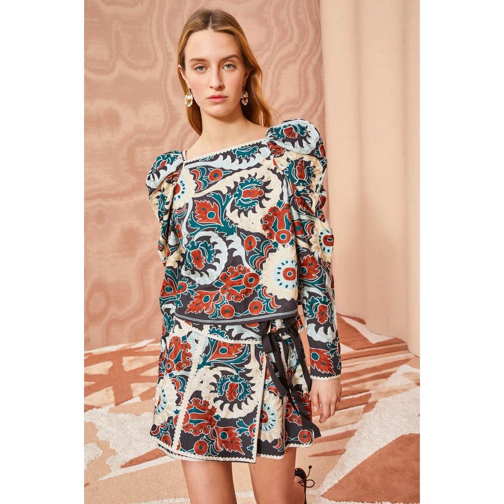 Ulla Johnson Siya Blouse & Dimi Skirt Embroidered Matching Set Lapis size 0
